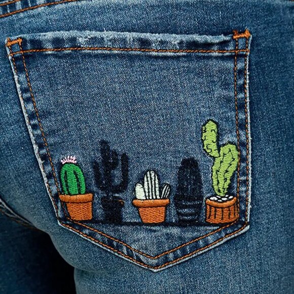 Lulus Cacti On You Medium Wash Embroidered Skinny Jeans, Size 26 - Picture 2 of 7